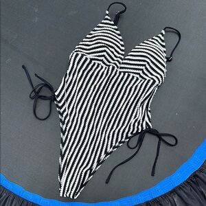 Bathing suit one piece Black and White Striped Bikini with Geometric medium